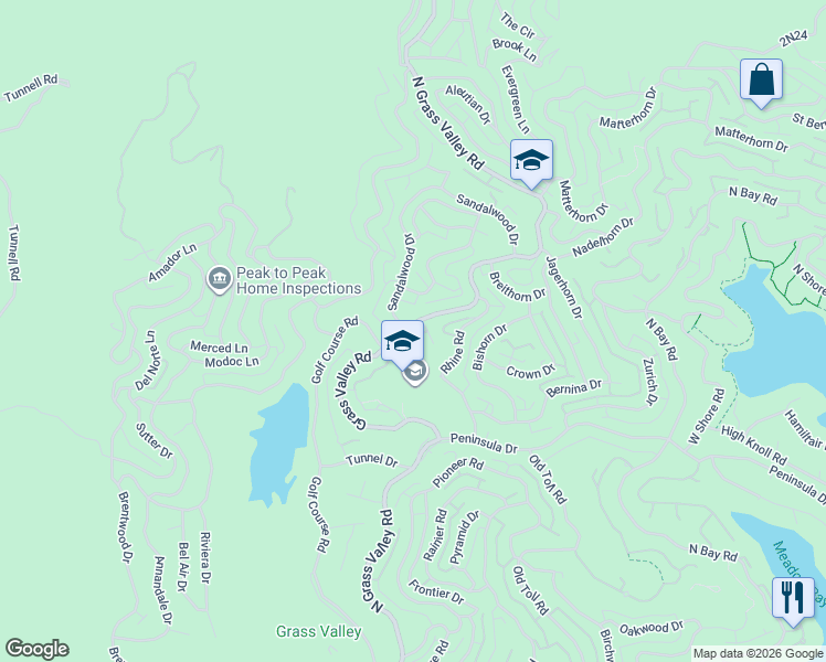 map of restaurants, bars, coffee shops, grocery stores, and more near 808 Dom Way in Lake Arrowhead