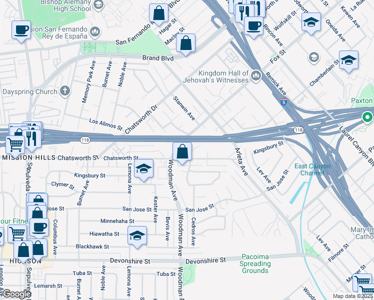 map of restaurants, bars, coffee shops, grocery stores, and more near 10716 Wolcott Place in Los Angeles