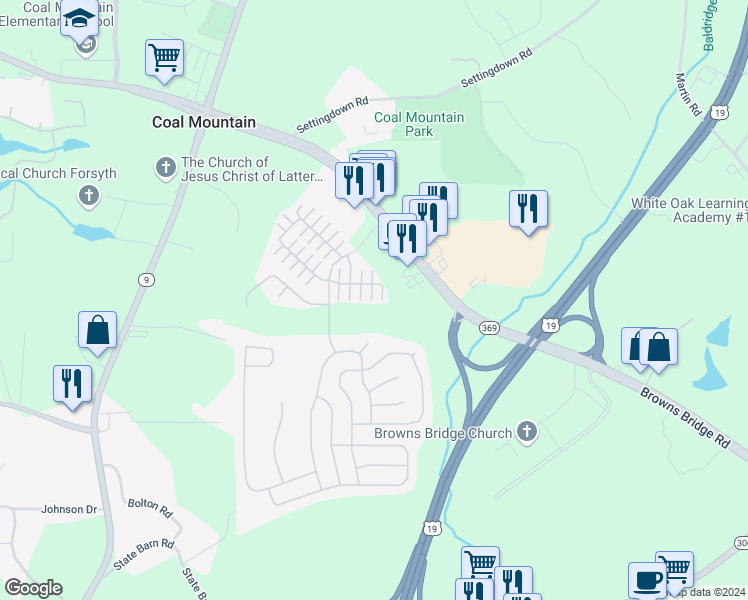 map of restaurants, bars, coffee shops, grocery stores, and more near 3844 Humber Court in Cumming