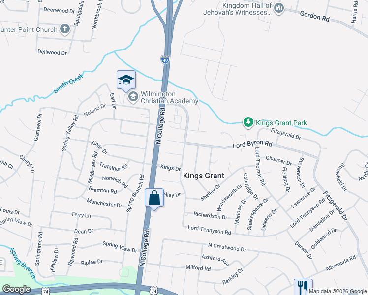 map of restaurants, bars, coffee shops, grocery stores, and more near in Wilmington
