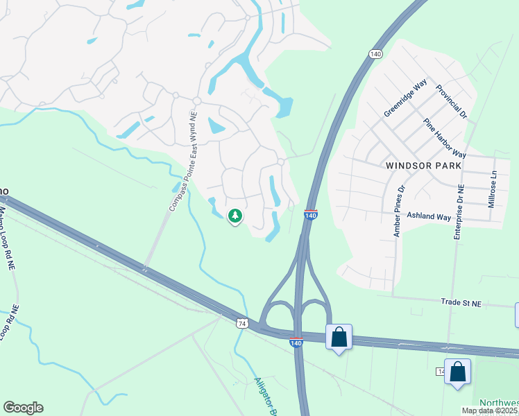 map of restaurants, bars, coffee shops, grocery stores, and more near 8133 Garden Pointe Northeast in Leland
