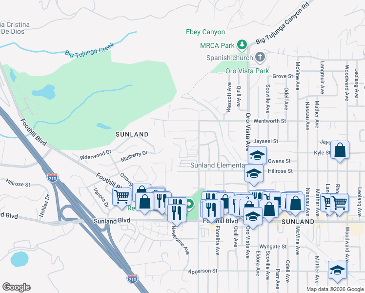 map of restaurants, bars, coffee shops, grocery stores, and more near 10799 Sherman Grove Avenue in Los Angeles