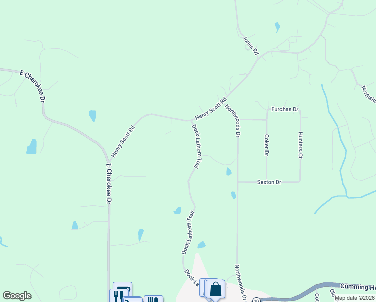 map of restaurants, bars, coffee shops, grocery stores, and more near 208 Dock Lathem Trail in Ball Ground