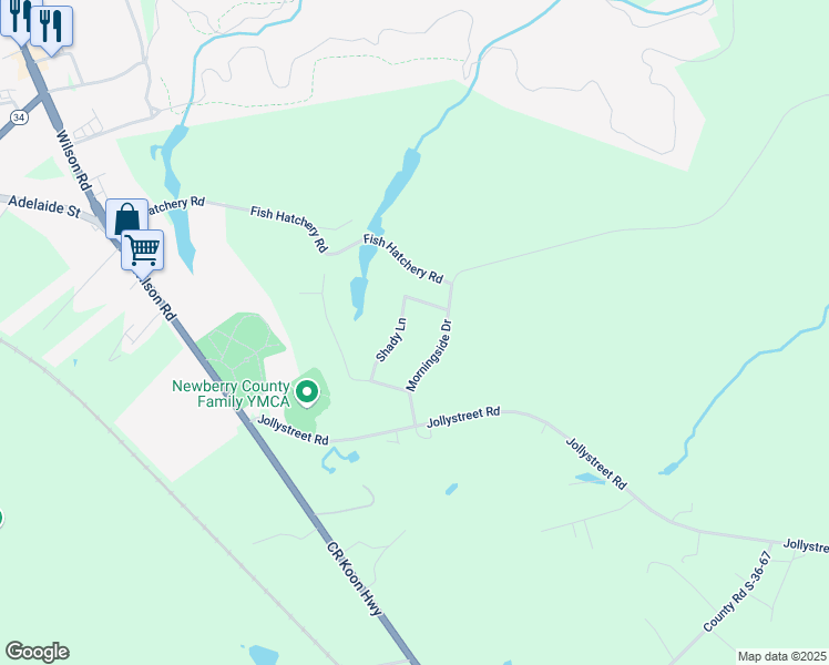 map of restaurants, bars, coffee shops, grocery stores, and more near 151 Morningside Drive in Newberry