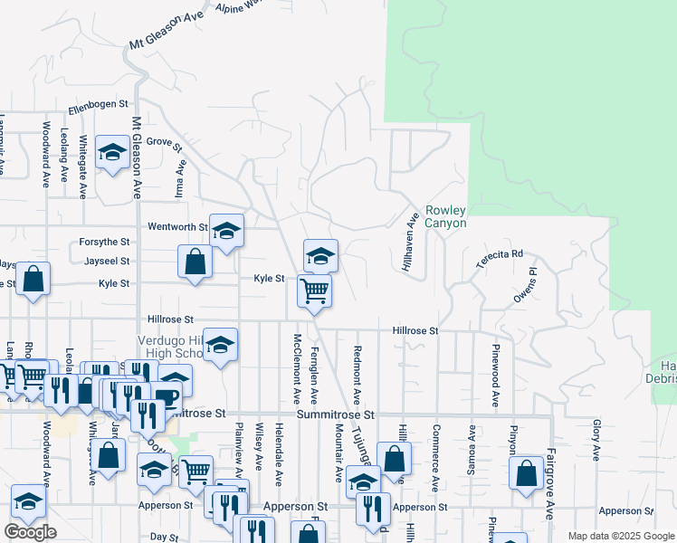 map of restaurants, bars, coffee shops, grocery stores, and more near 10803 Redmont Avenue in Los Angeles