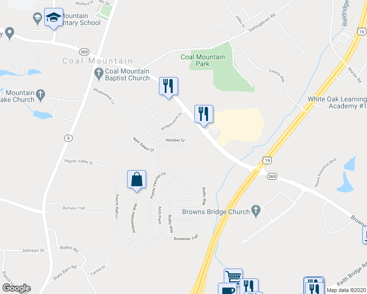 map of restaurants, bars, coffee shops, grocery stores, and more near 3858 Humber Court in Cumming