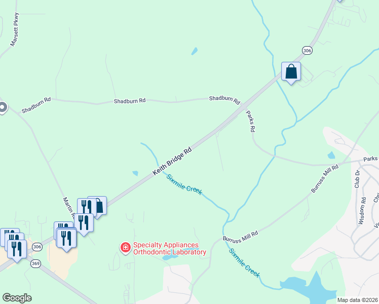 map of restaurants, bars, coffee shops, grocery stores, and more near 3810 Keith Bridge Road in Cumming