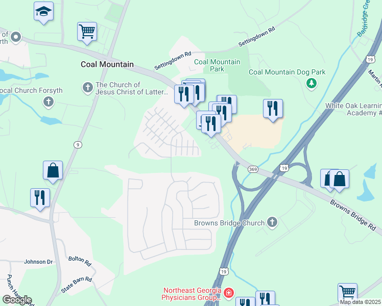 map of restaurants, bars, coffee shops, grocery stores, and more near 3838 Humber Court in Cumming