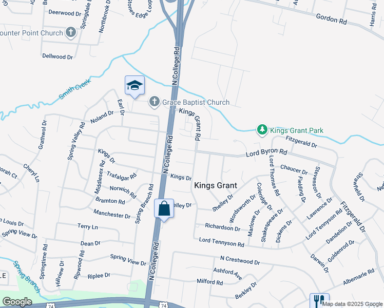 map of restaurants, bars, coffee shops, grocery stores, and more near 4822 West Lord Byron Drive in Wilmington