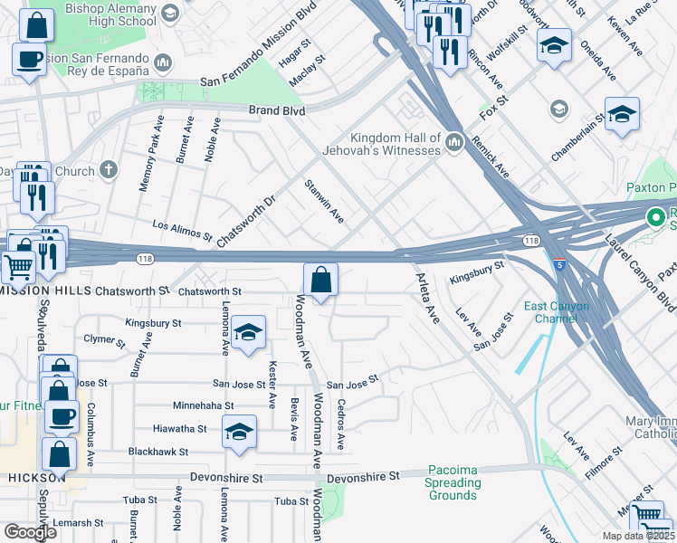 map of restaurants, bars, coffee shops, grocery stores, and more near 14715 Arbuckle Avenue in Los Angeles