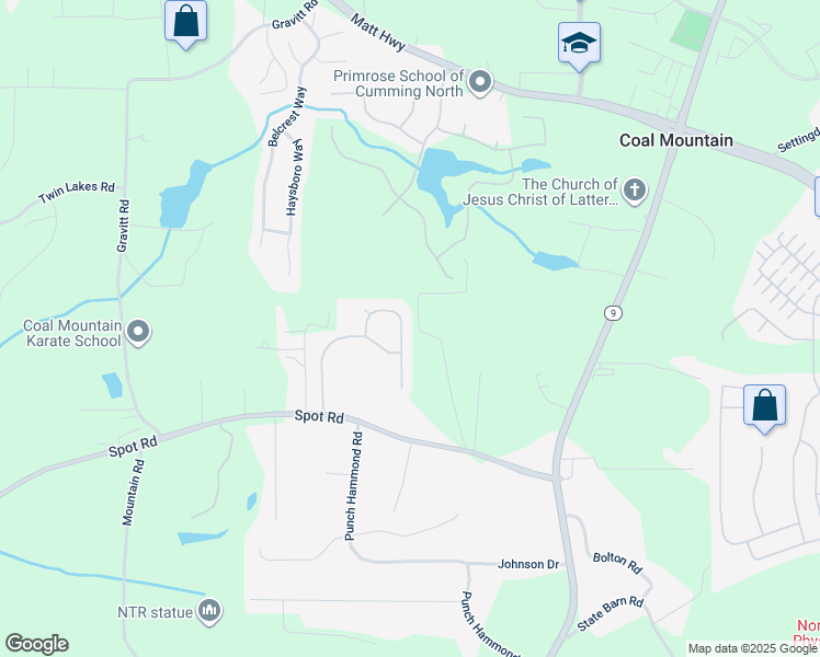 map of restaurants, bars, coffee shops, grocery stores, and more near 3365 Buffington Lane in Cumming