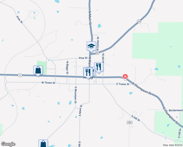 map of restaurants, bars, coffee shops, grocery stores, and more near 329 North Hill Street in Amity