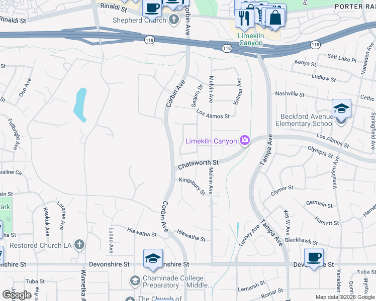 map of restaurants, bars, coffee shops, grocery stores, and more near 10745 Bothwell Road in Los Angeles