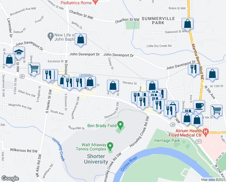 map of restaurants, bars, coffee shops, grocery stores, and more near 6 Lawrence Avenue Northwest in Rome