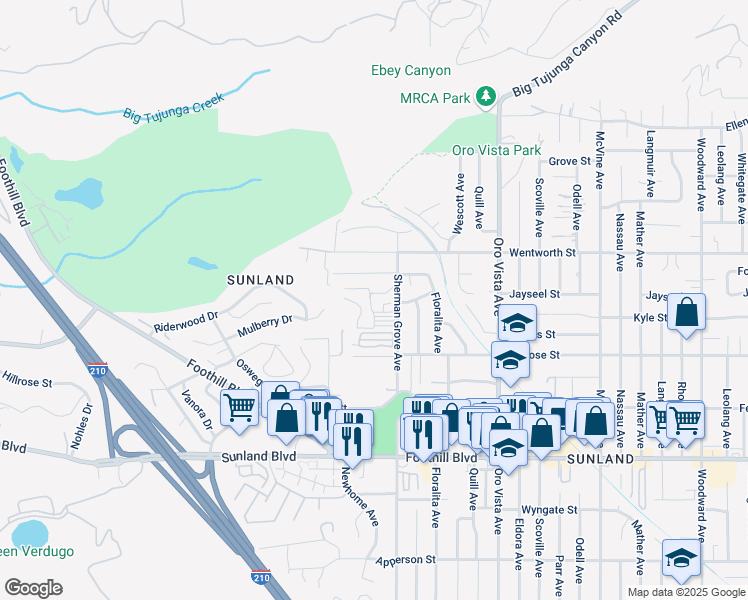 map of restaurants, bars, coffee shops, grocery stores, and more near 8638 Forsythe Street in Los Angeles