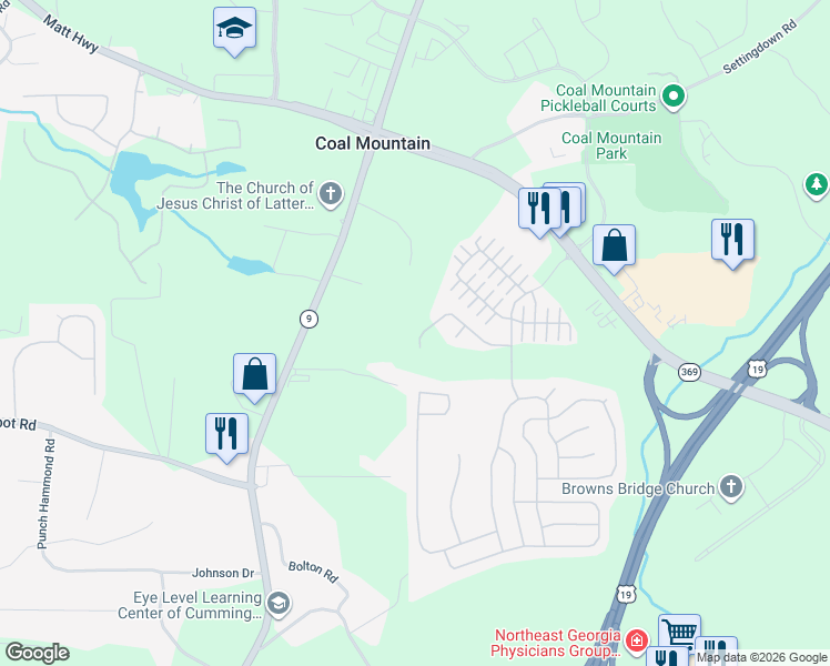 map of restaurants, bars, coffee shops, grocery stores, and more near 4020 New Salem Court in Cumming