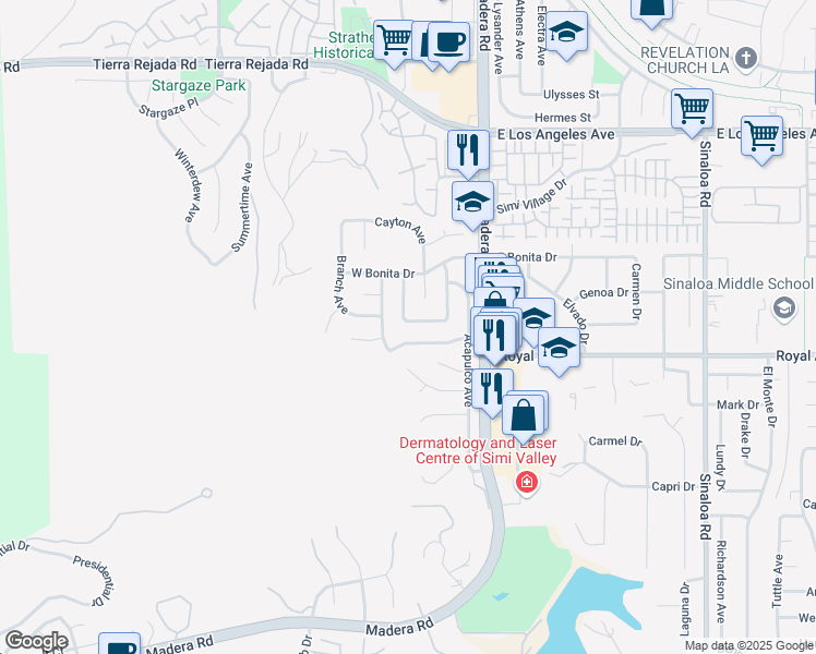 map of restaurants, bars, coffee shops, grocery stores, and more near 1613 Emeric Avenue in Simi Valley