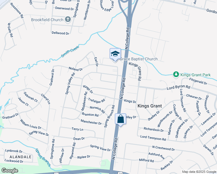 map of restaurants, bars, coffee shops, grocery stores, and more near 4637 Lord Elkins Road in Wilmington