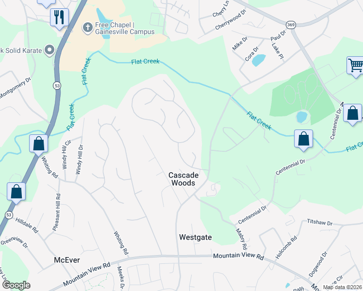 map of restaurants, bars, coffee shops, grocery stores, and more near 2844 Southwest Willow Ridge Drive in Gainesville