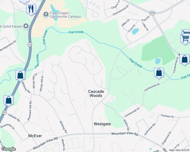 map of restaurants, bars, coffee shops, grocery stores, and more near 2844 Southwest Willow Ridge Drive in Gainesville