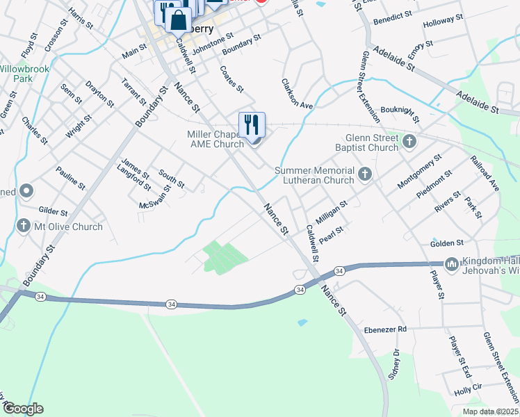 map of restaurants, bars, coffee shops, grocery stores, and more near 420 Drayton Street in Newberry