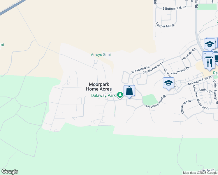 map of restaurants, bars, coffee shops, grocery stores, and more near 4080 Hitch Boulevard in Moorpark