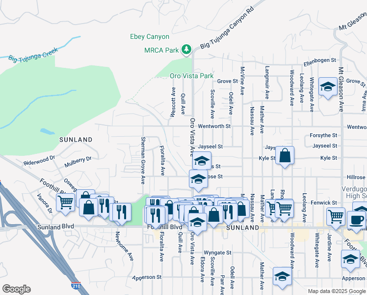 map of restaurants, bars, coffee shops, grocery stores, and more near 10801 Wescott Avenue in Los Angeles