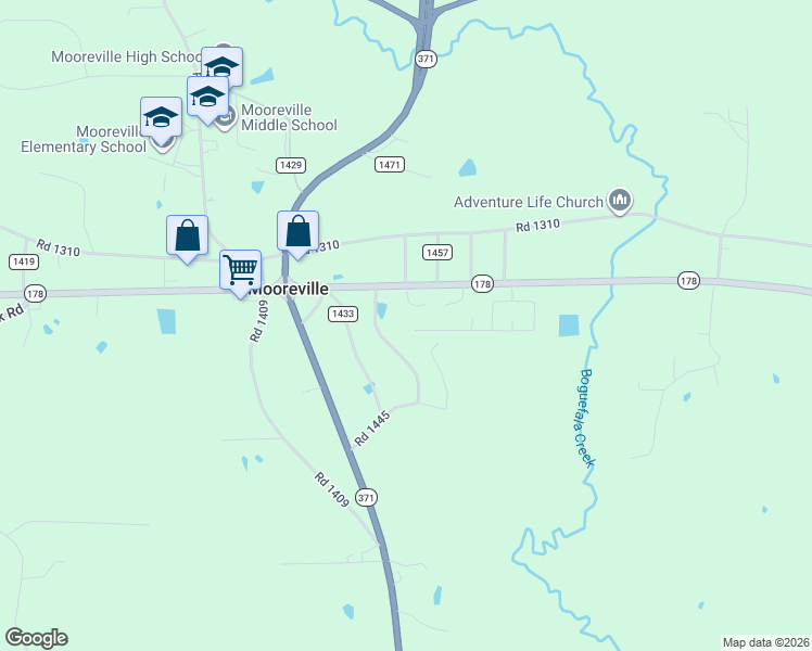 map of restaurants, bars, coffee shops, grocery stores, and more near Highway 178 in Mooreville