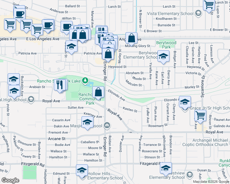 map of restaurants, bars, coffee shops, grocery stores, and more near 1998 Morley Street in Simi Valley