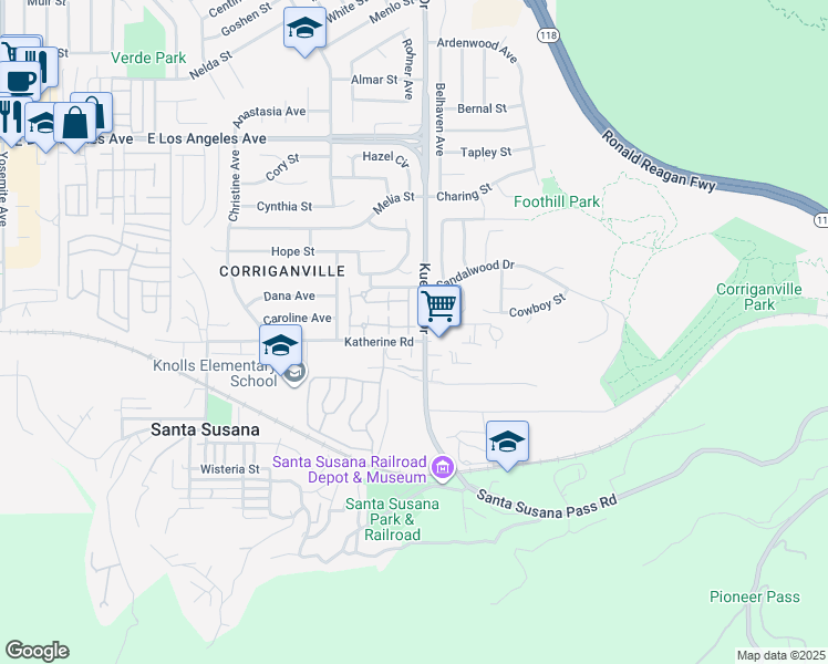 map of restaurants, bars, coffee shops, grocery stores, and more near 6542 Stoney View Lane in Simi Valley