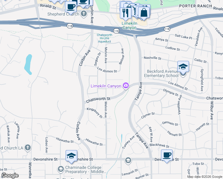 map of restaurants, bars, coffee shops, grocery stores, and more near 10740 Melvin Avenue in Los Angeles