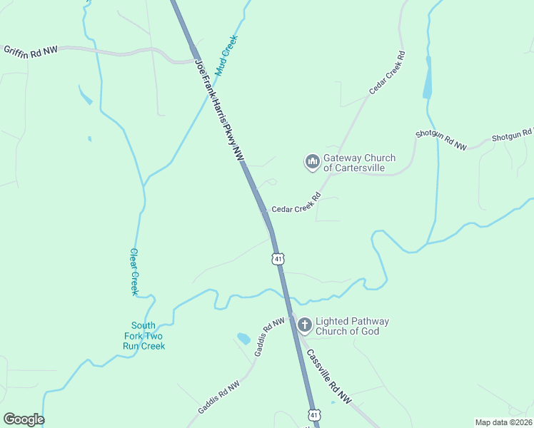 map of restaurants, bars, coffee shops, grocery stores, and more near 0 Cedar Creek Road in Cartersville