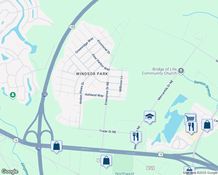map of restaurants, bars, coffee shops, grocery stores, and more near 1301 Windsor Pines Court in Leland