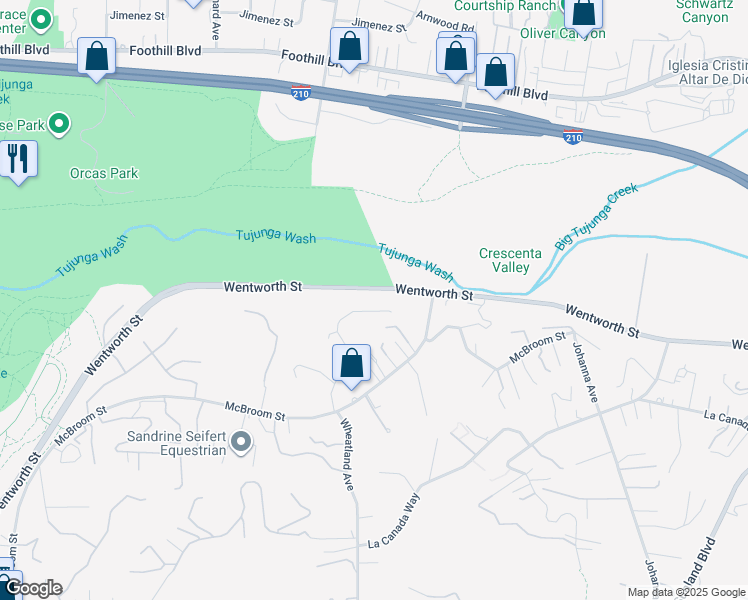 map of restaurants, bars, coffee shops, grocery stores, and more near 10763 Wheatland Avenue in Los Angeles