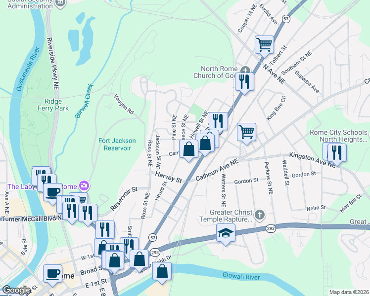 map of restaurants, bars, coffee shops, grocery stores, and more near 5 Wright Street in Rome