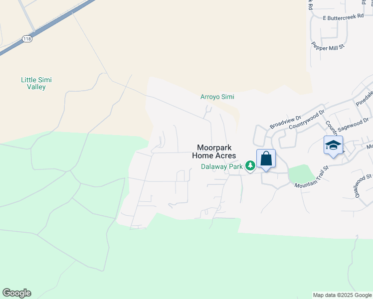 map of restaurants, bars, coffee shops, grocery stores, and more near 10865 Citrus Drive in Moorpark