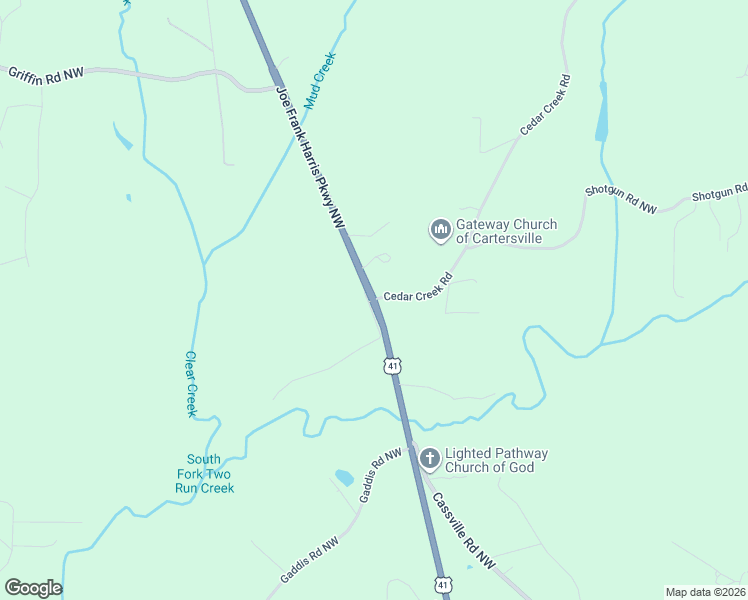 map of restaurants, bars, coffee shops, grocery stores, and more near 0 Cedar Creek Road in Cartersville