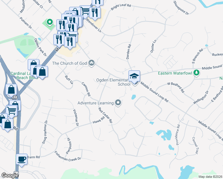 map of restaurants, bars, coffee shops, grocery stores, and more near 308 Pioneer Court in Wilmington