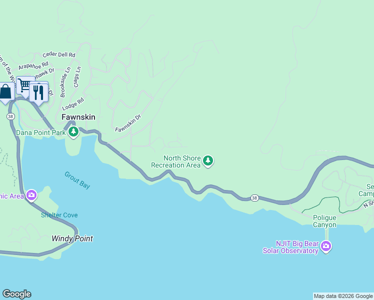 map of restaurants, bars, coffee shops, grocery stores, and more near 39815 Flicker Road in Fawnskin