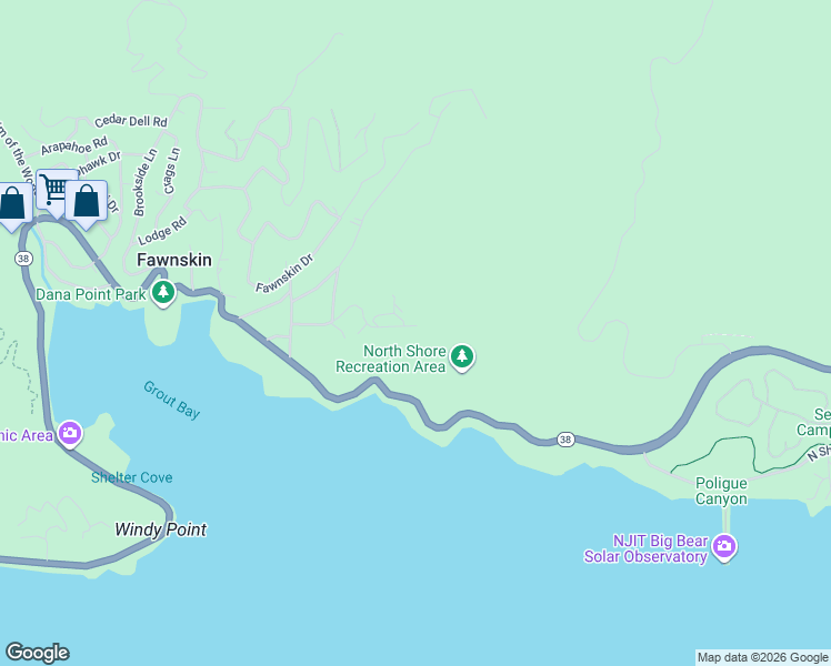 map of restaurants, bars, coffee shops, grocery stores, and more near 39815 Flicker Road in Fawnskin