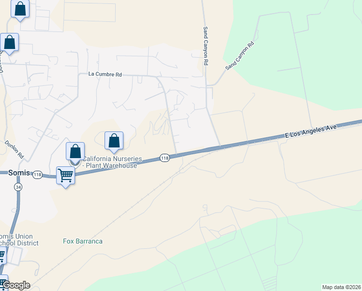 map of restaurants, bars, coffee shops, grocery stores, and more near 6576 La Cumbre Road in Somis