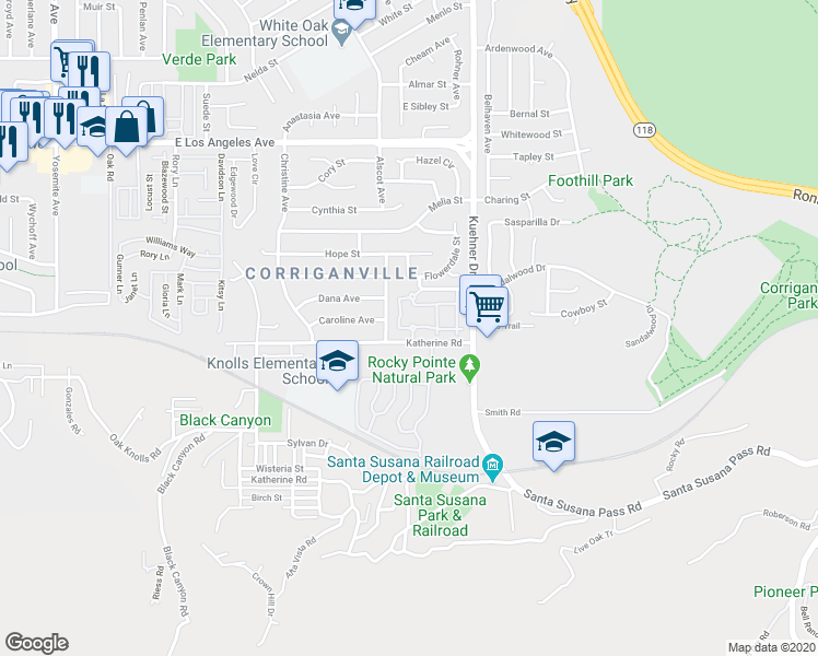 map of restaurants, bars, coffee shops, grocery stores, and more near 1687 Gateway Avenue in Simi Valley