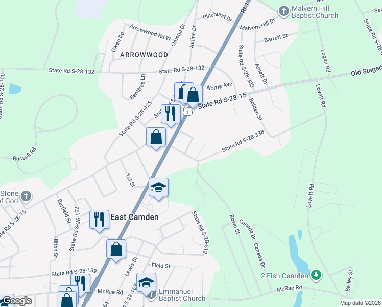 map of restaurants, bars, coffee shops, grocery stores, and more near 10 Sandway Drive in Camden