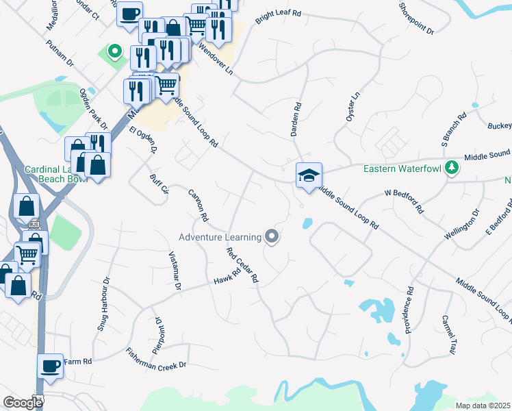 map of restaurants, bars, coffee shops, grocery stores, and more near 308 Pioneer Court in Wilmington