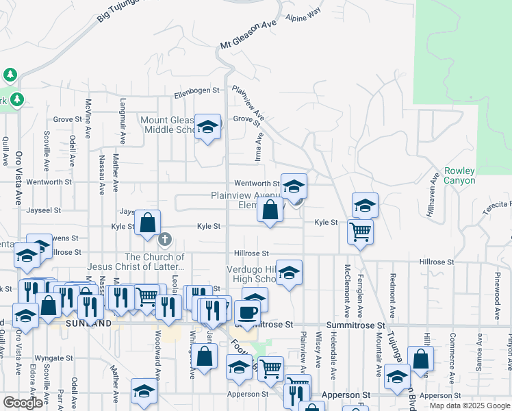 map of restaurants, bars, coffee shops, grocery stores, and more near 7719 Jayseel Street in Los Angeles