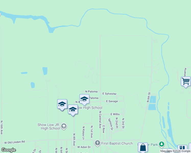 map of restaurants, bars, coffee shops, grocery stores, and more near 41 West Spyglass Drive in Show Low