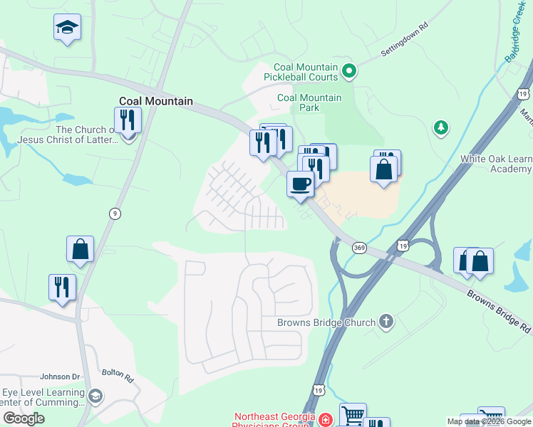 map of restaurants, bars, coffee shops, grocery stores, and more near 3815 Humber Court in Cumming