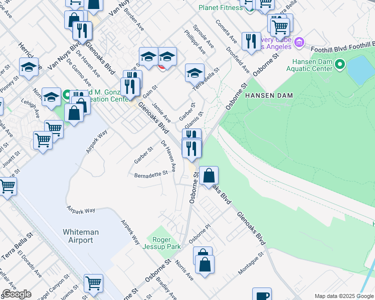 map of restaurants, bars, coffee shops, grocery stores, and more near 10778 Glenoaks Boulevard in Los Angeles