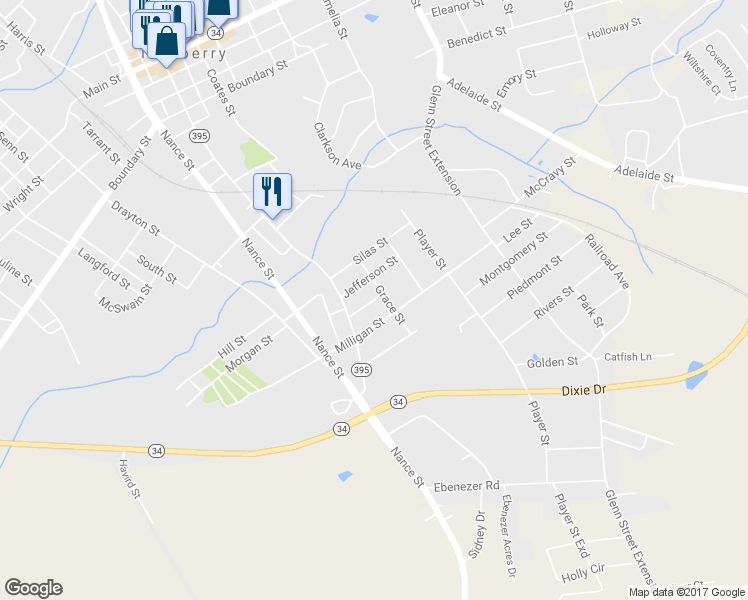 map of restaurants, bars, coffee shops, grocery stores, and more near 1321 Washington Street in Newberry