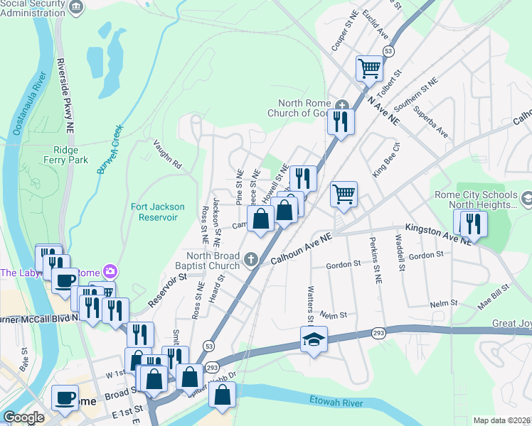 map of restaurants, bars, coffee shops, grocery stores, and more near 5 Wright Street in Rome